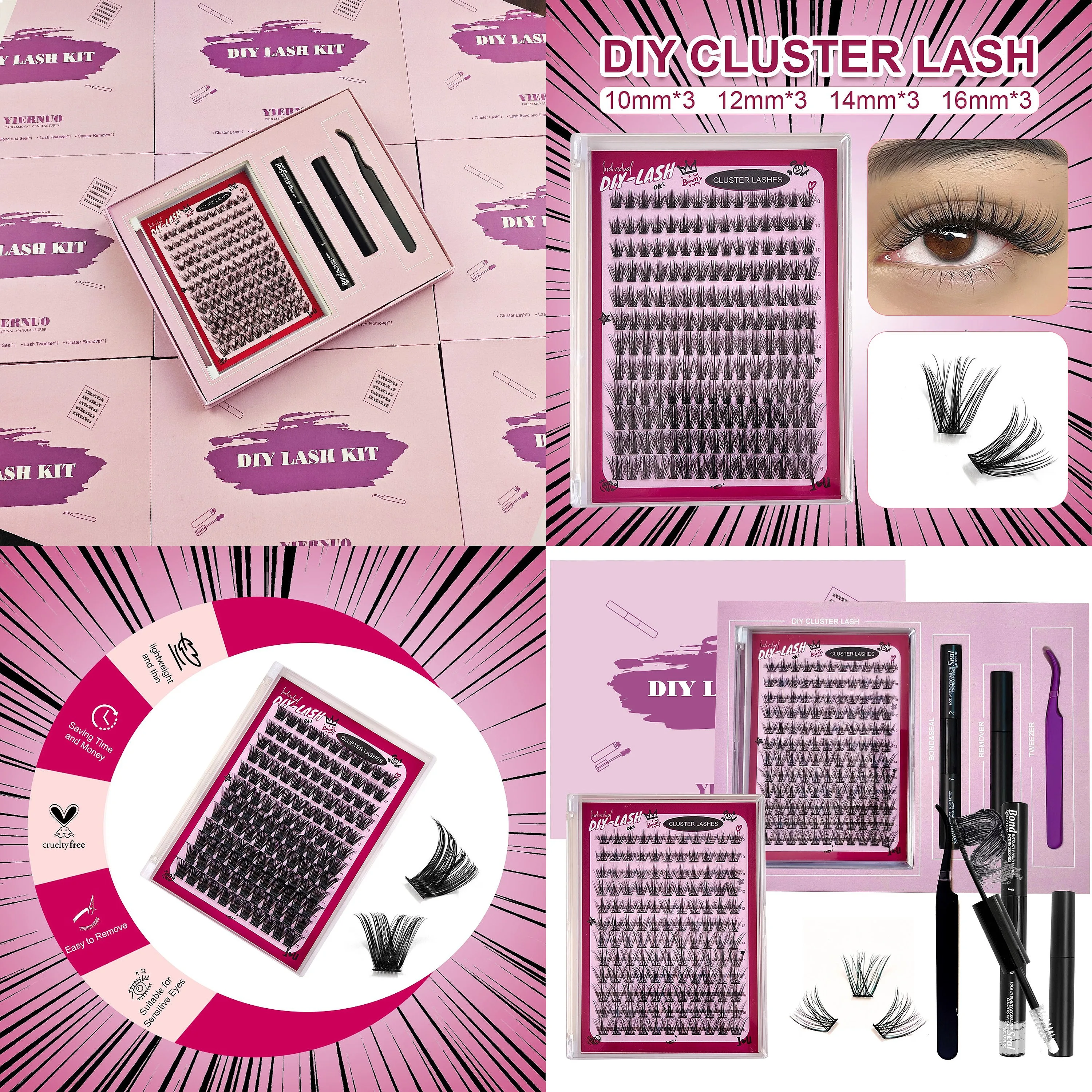 Hot Sale DIY Eyelash Kit 20D 30D Waterproof Synthetic Matte Black Reusable Volume Fans Individual Cluster Custom Logo Lash Trays