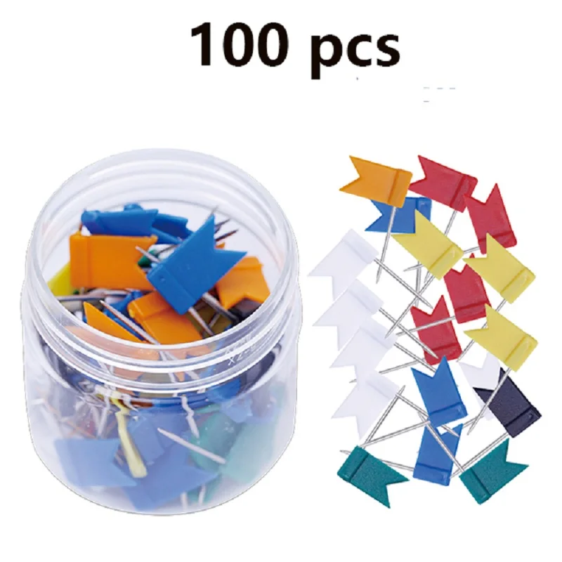 100 قطعة/الوحدة العلم شكل دبوس طويل Thumbtacks الملونة لوحة الفلين خريطة علامة دبوس للمنزل مكتب جدار الإبهام تك أدوات الديكور