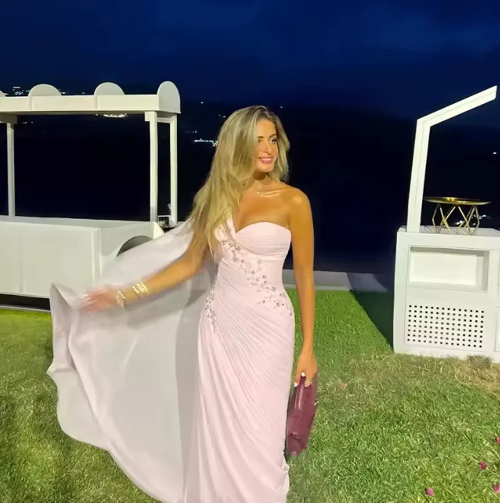 الشيفون حورية البحر فساتين لحضور الحفلات الموسيقية على شكل قلب بكتف واحد مطوي فستان سهرة رائع عالي الجودة رداء حفلات النساء حسب الطلب