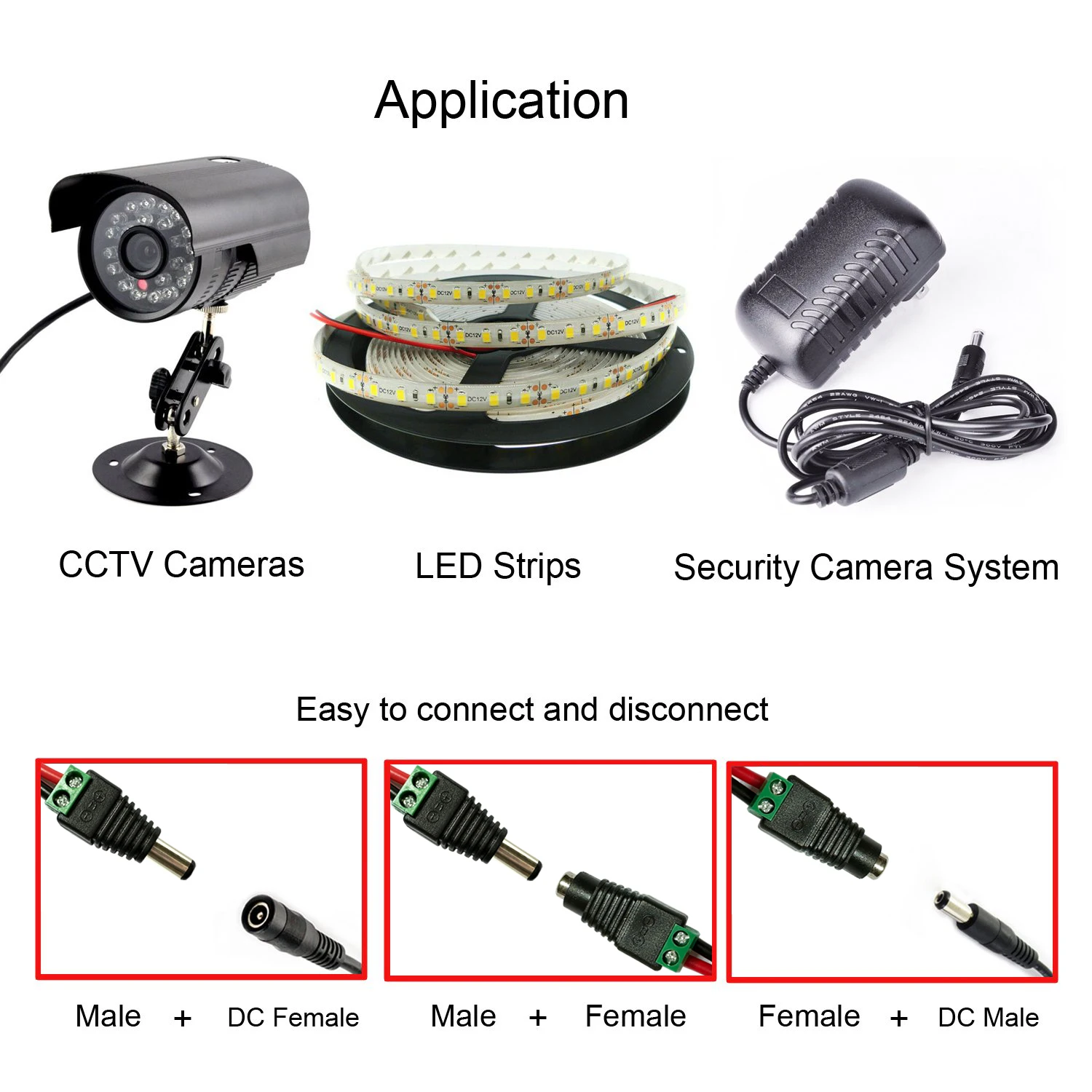 Imagem -02 - Barrel Power Connectors Jack Adaptador para Câmera de Segurança Cctv Led Strip Conector Fêmea Macho 24v 12v 2.1x5.5 mm dc