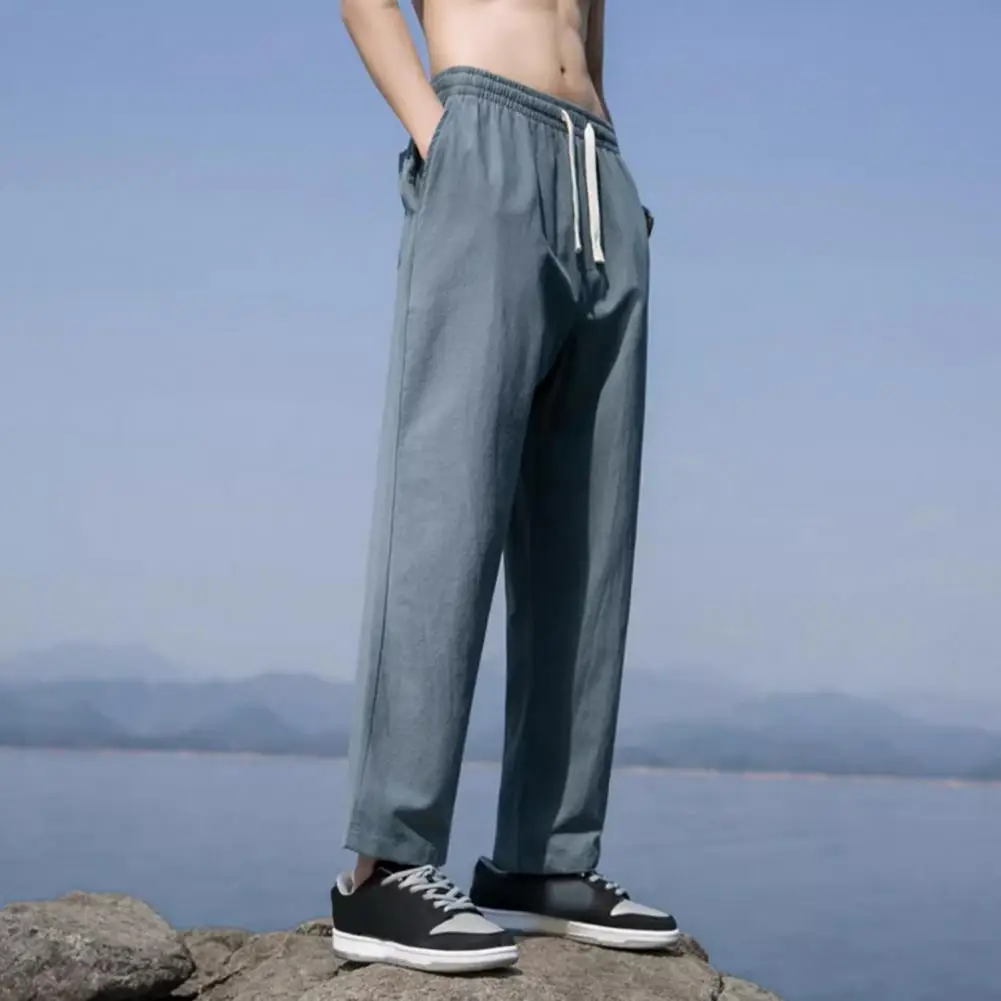 Men Elastic Waistband Pants Solid Color Men Activewear Bottoms Retro Wide Leg Men's Sweatpants with Elastic for Comfortable