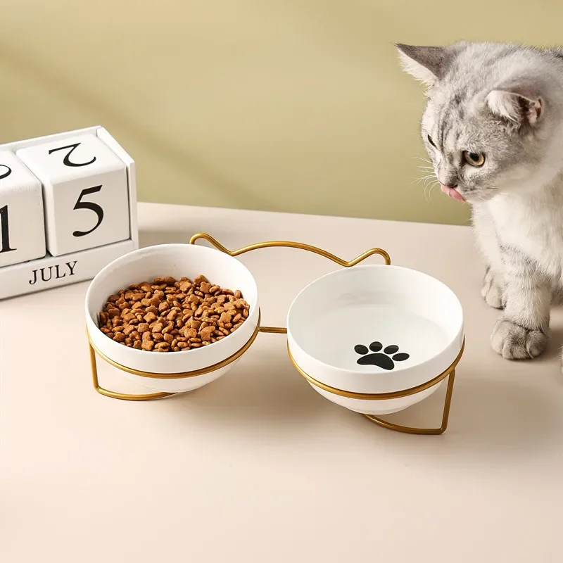 Ceramic Cat Bowl Cat Food Bowl Dog Bowl Drinking Water Bowl Food Bowl Cervical  Protection Pet Supplies Ceramic Double  Cat Bowl