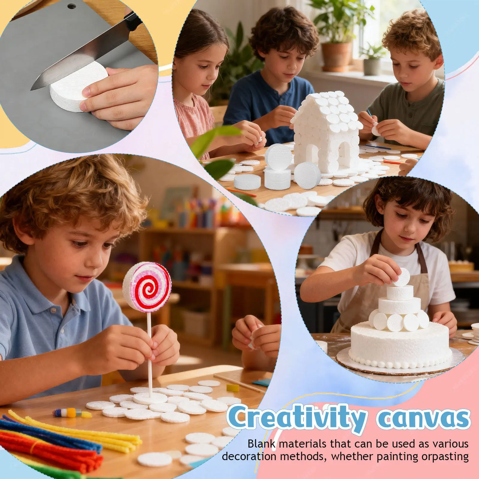 

18Pcs Round Foam Circles Multi Purpose Craft Foam Blanks for Cake Decorating Models Wedding Cake Dummies Baking Practice Floral