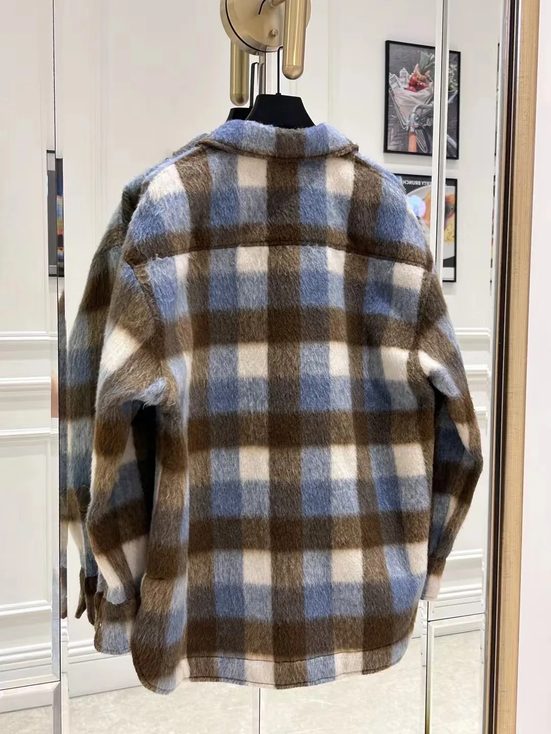 Autumn and winter women's new woolen plaid shirt coat very popular wool plaid coat lazy style