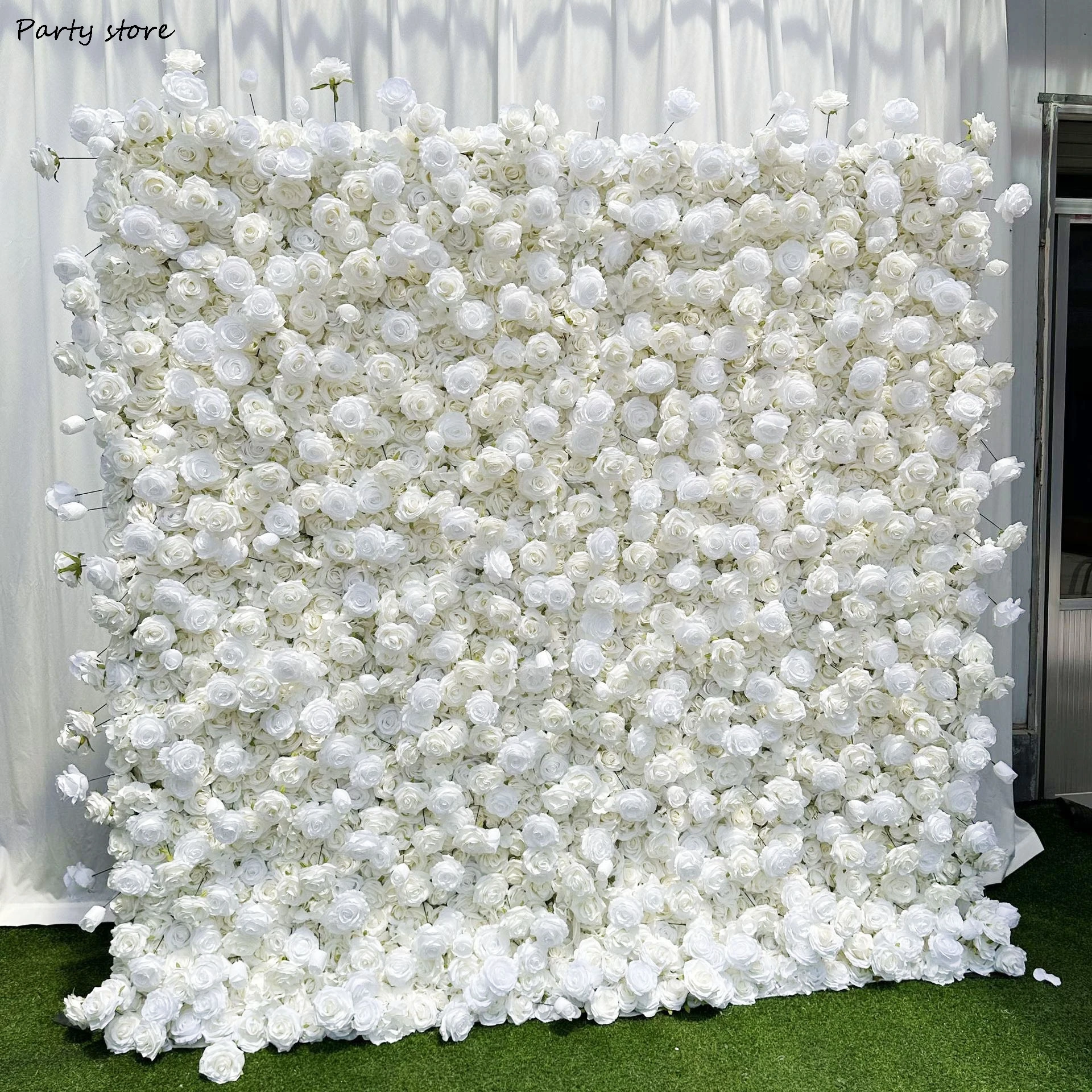 5D الأبيض زهرة اصطناعية جدار الزفاف ارتفع خلفية النسيج الأزهار النباتات الخضراء جدار نافذة عرض الحدث حزب الدعائم زهرة صف #3