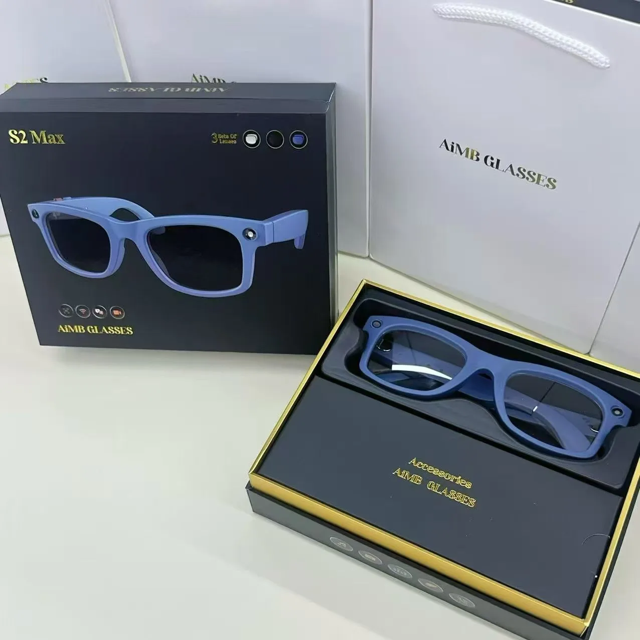 AIMB-S2max Smart Glasses Support Fast Charging 500W Pixel Translation, Taking Pictures and Recording Bluetooth Calls