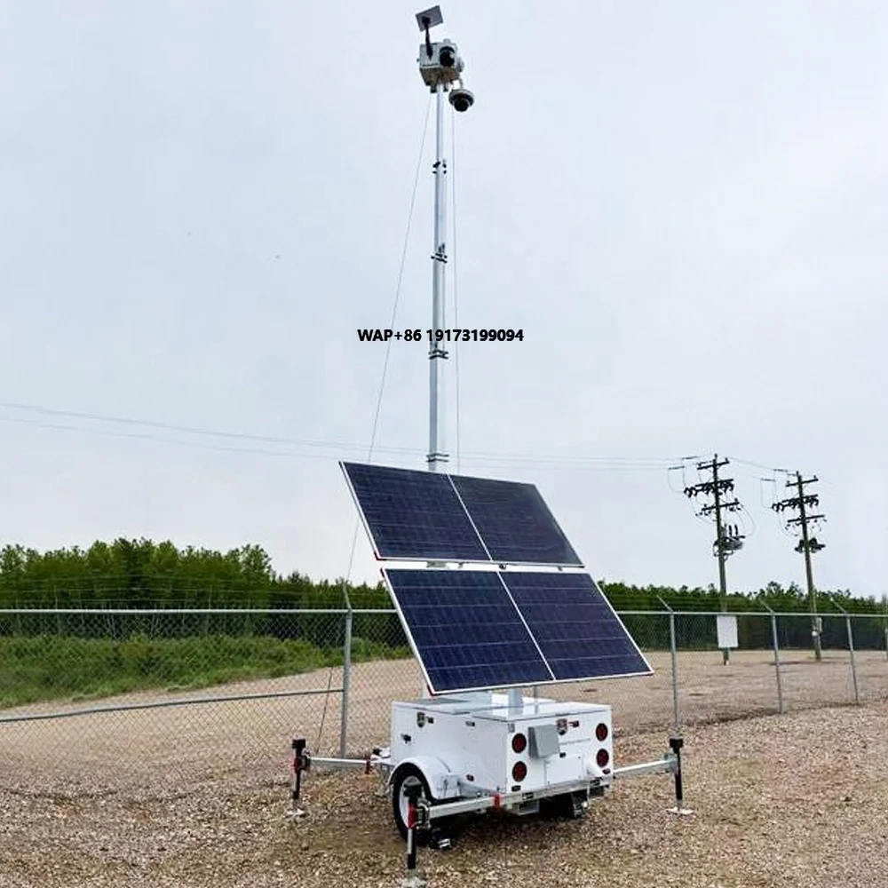 New Solution Solar Surveillance Trailer Two 450W Panels Mobile Solar CCTV Trailer With Electric Winch Outdoor Use