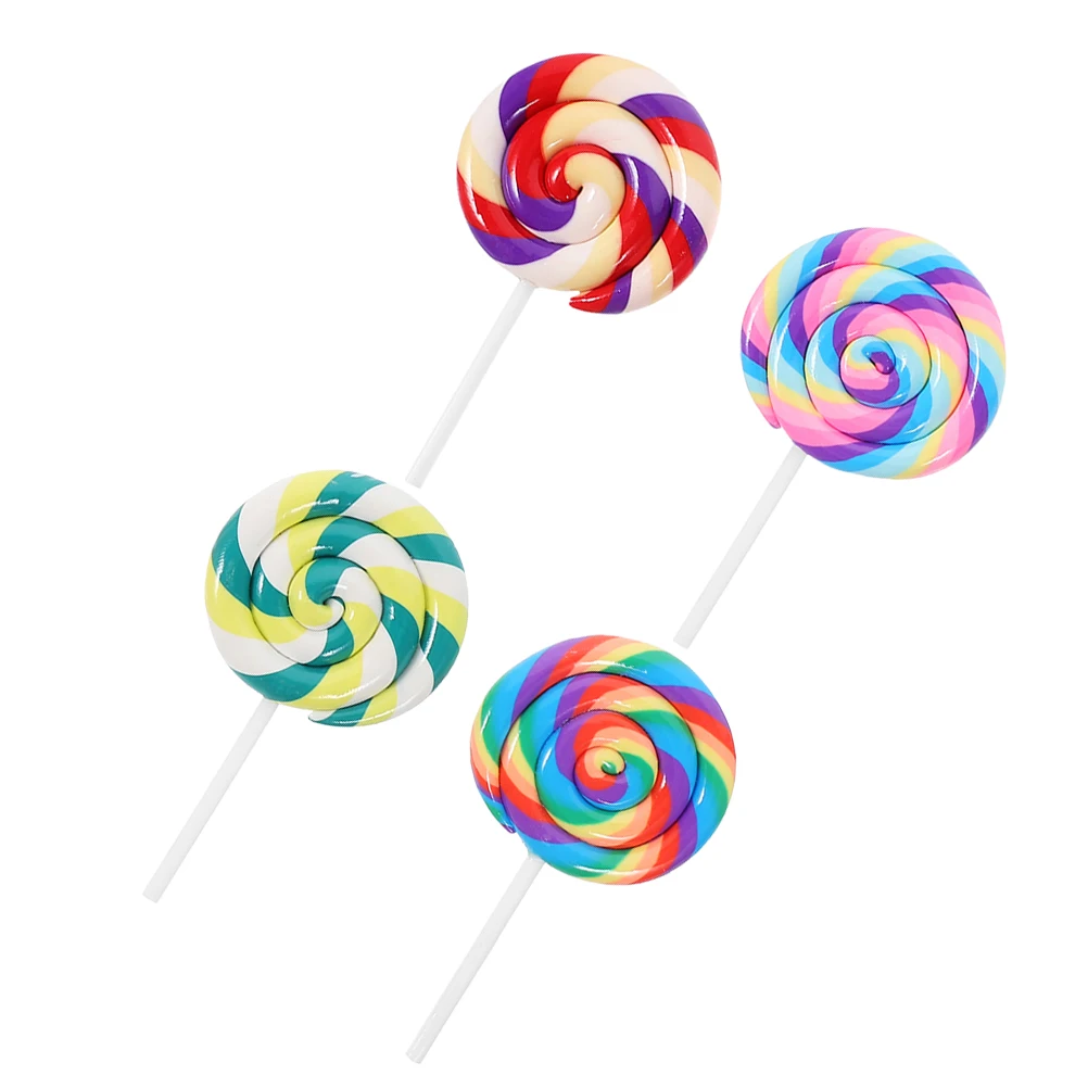 

4pcs Simulation Lollipop Decorative Fake Mini Candy Prop Birthday Party Polymer Clay Carnival Child Educational Toy
