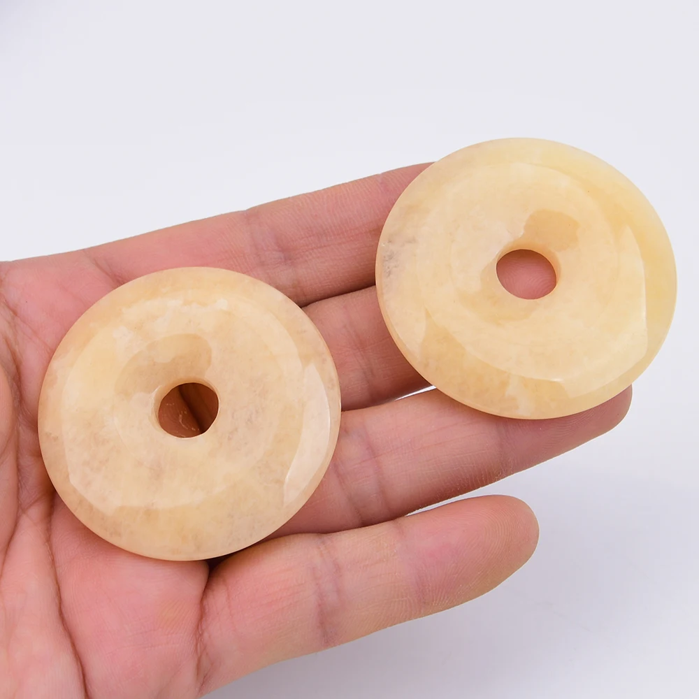 APDGG 5 Pcs 50mm Large Natural Yellow Jade Big Circle Donut Peace Coin Charms Pendant Beads Jewelry Making DIY