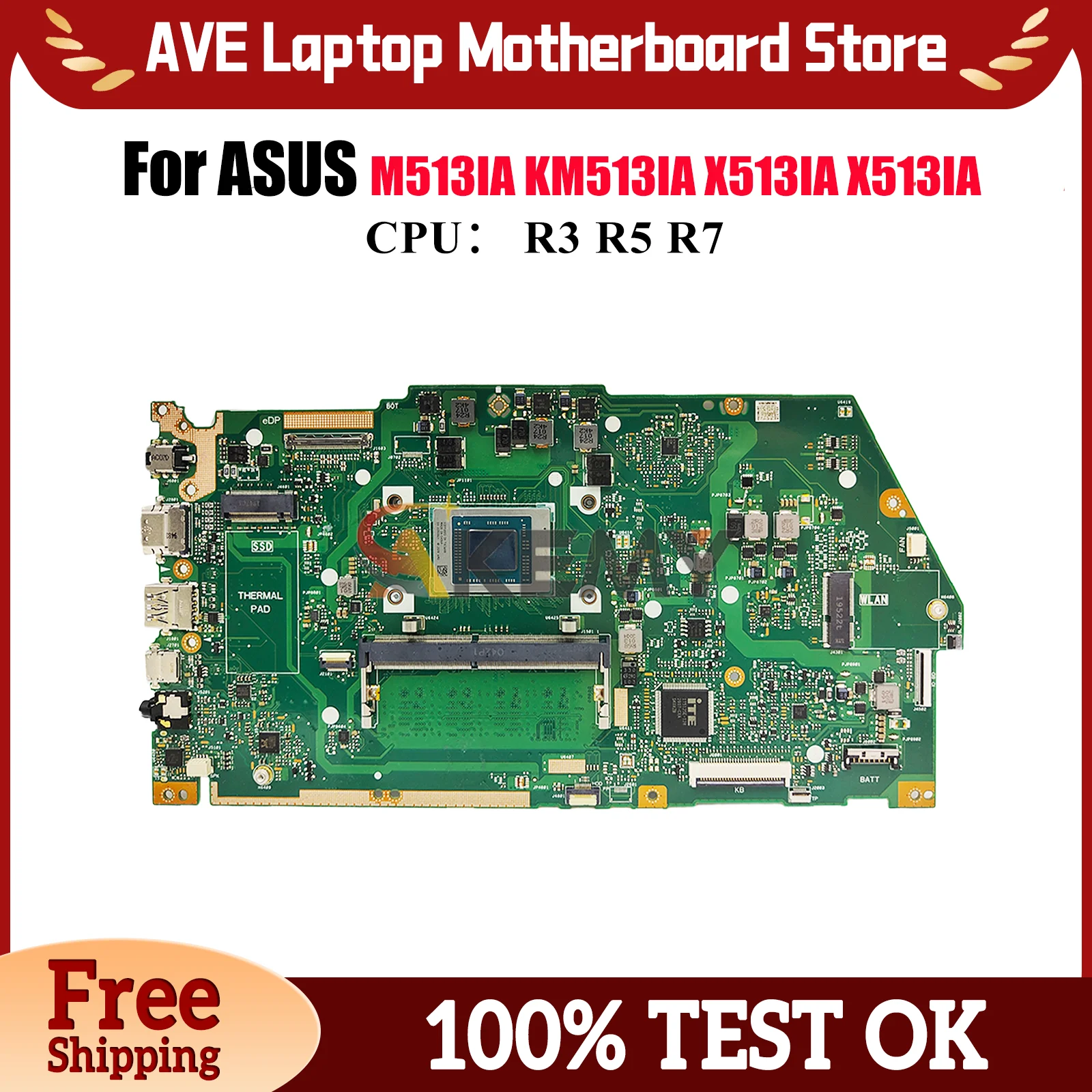 

X513IA Laptop Motherboard For ASUS VivoBook KM513IA X513IA X513I M513IA Notebook Mainboard With R3 R5 R7 CPU 100% tests OK stk
