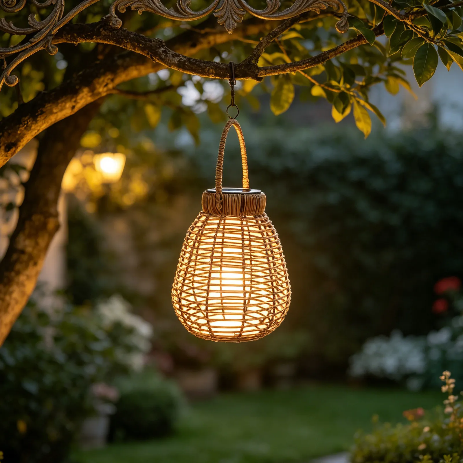 Lantern Solar Rattan Lamp Outdoor Garden Floor Lamps for Porch Rustic Table Coffee Camping Lights - view 6