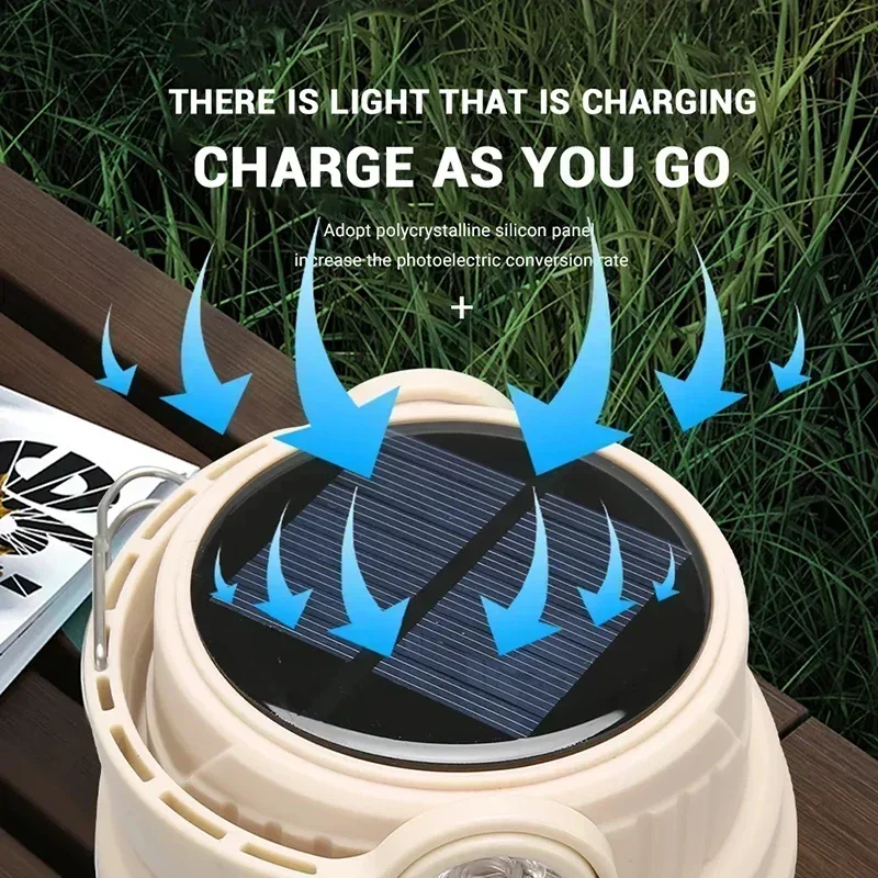 Heinast Solar Powered Camping Light Rechargeable Waterproof Portable Emergency Power Supply Outdoor Emergency Tent Hunting Light