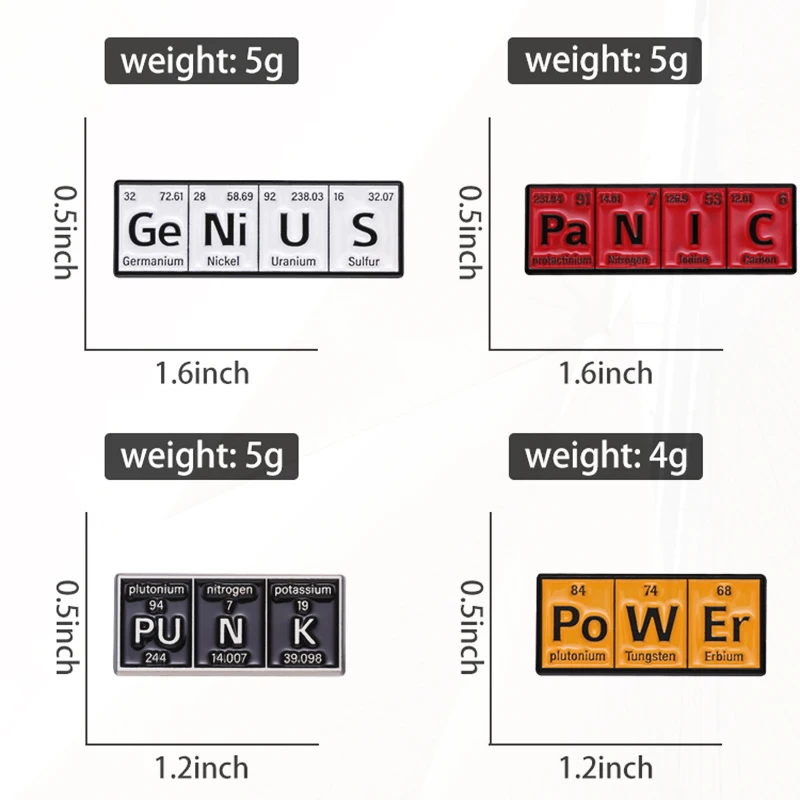 W ER GE NI U S Punk Pines Lapel Badges Subject Jewelry Gift for students Friends Chemical Element Enamel  Brooch Custom PO