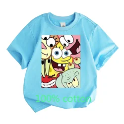 Mr. Krabs Squidward  Sandy Spongebob T-shirt 100%Cotton  Children Round Neck Short-sleeved Boys Girls  Fashion Kids Clothes