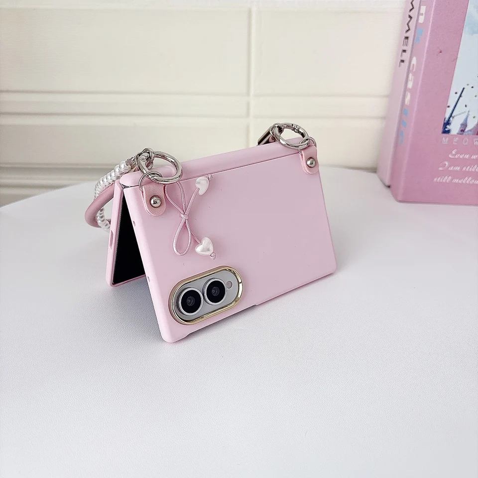 Funda dulce de color sólido con moño para Samsung Galaxy Z Fold 8 Wide, funda magnética con moño 3D a prueba de golpes 3