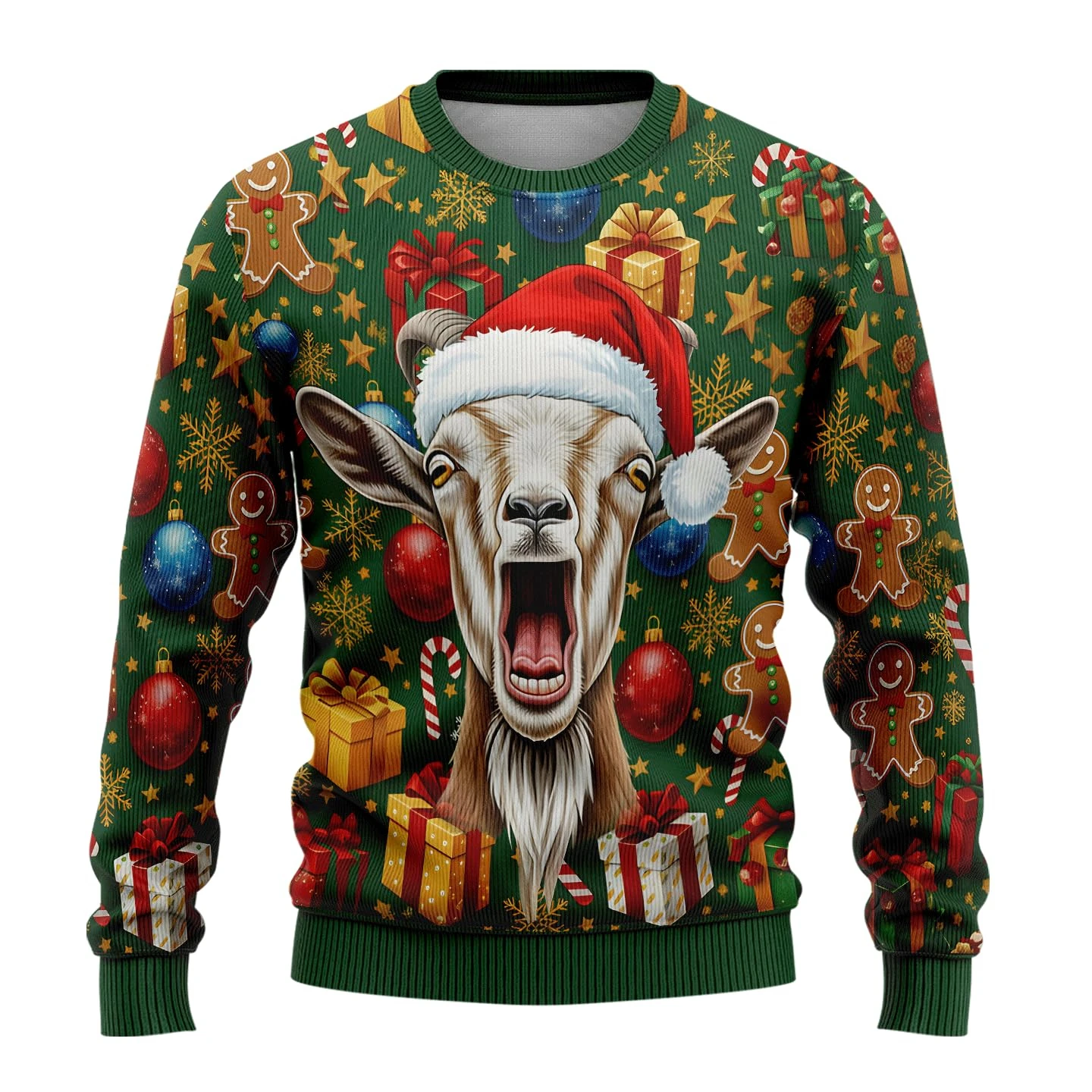 Scream Goat 3D Printed Xmas Ugly Christmas Sweater Funny Ugly Sweaters Pullover Christmas Mens Funny Xmas Screeching Cat Tops
