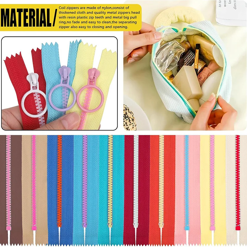 20 Stück 20 cm lange Reißverschlüsse aus Kunstharz, 10 Farben, 3,2 cm breit, mit Metallring zum Nähen von Kleidung, Taschen, DIY-Bastelarbeiten