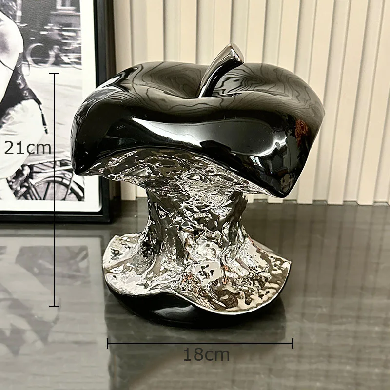A Gnawed Apple Artworks Silver-plated Fruits Statue Desk Decoration Ornaments Ceramic Crafts Sculpture Room Aesthetic Decor