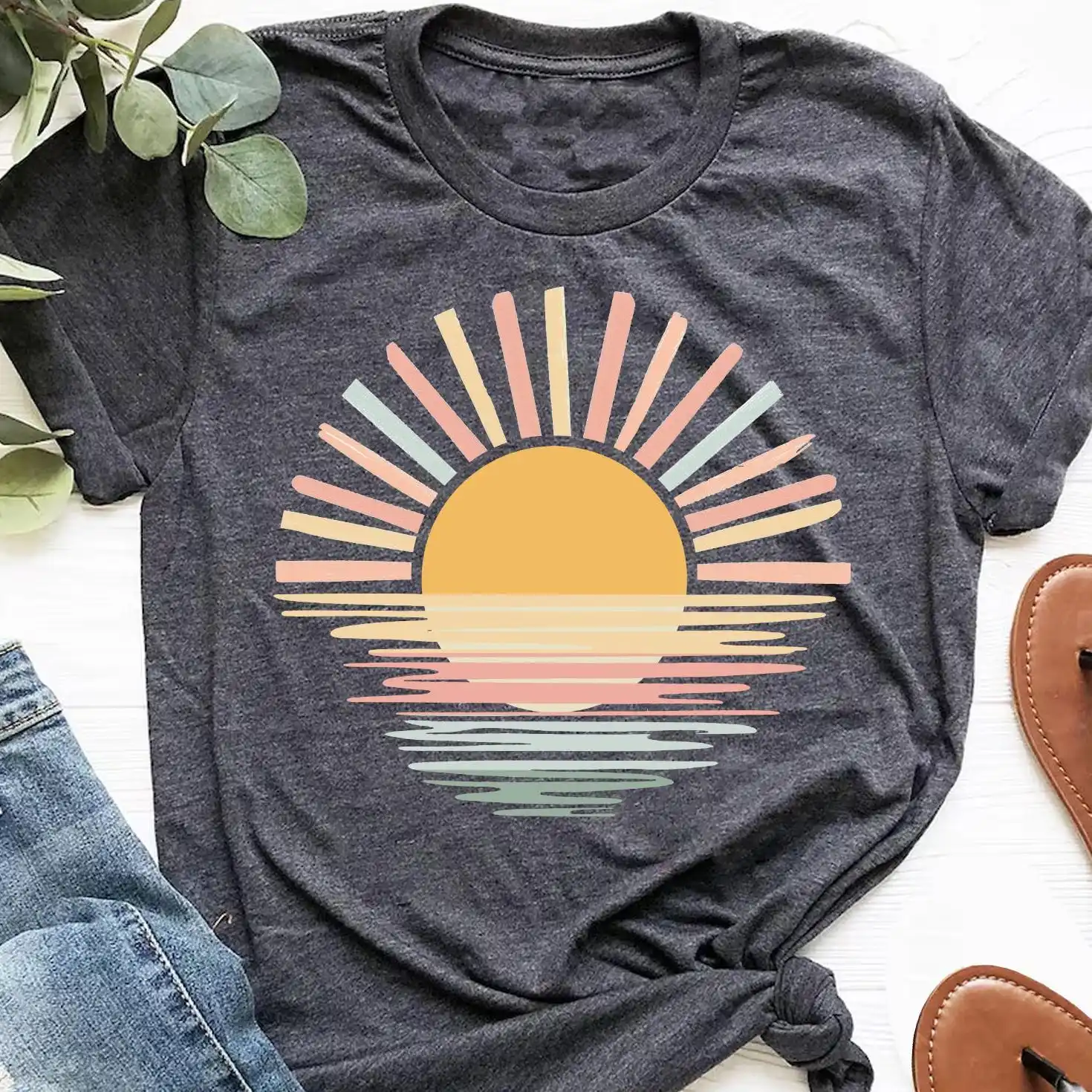 Retro Sunset Bella Canvas Shirt, Unisex Summer Tee