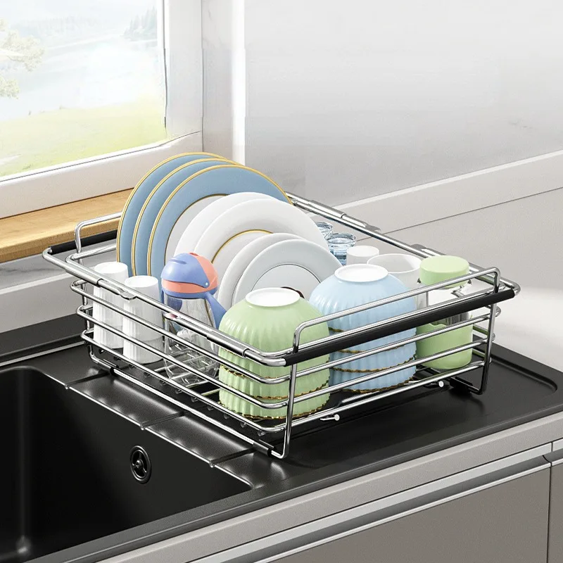 Expandable Dish Drying Rack Over The Sink,Plates Drainer,Adjustable Rustproof Strainers for Kitchen Counter,304 Stainless Steel