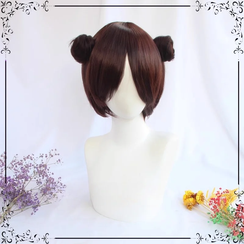 

Konohagakure Ninja Tenten Cosplay Costume Headwear Prop Wig Deep Brown Short Hair