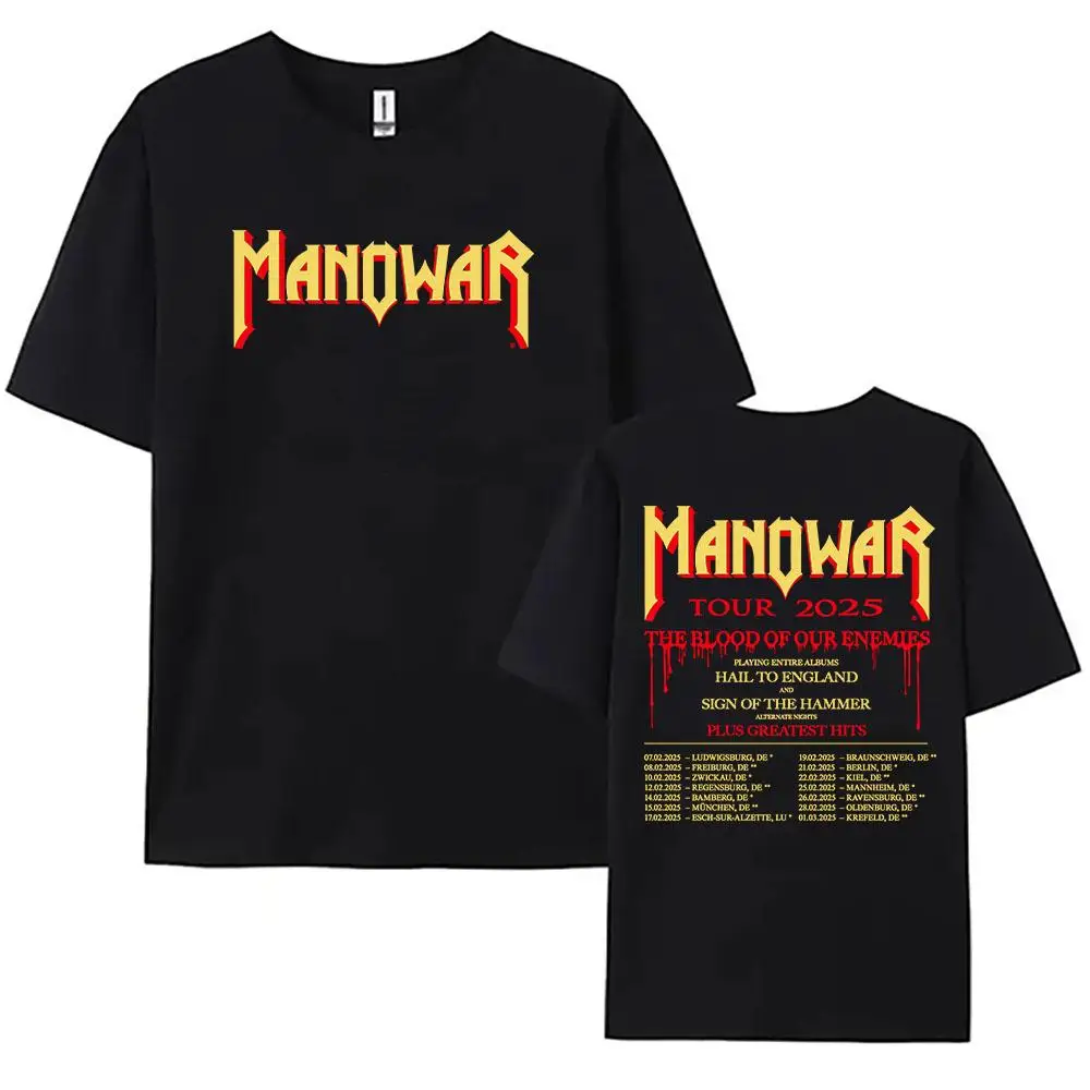 Manowar الهيب هوب الفرقة طباعة تي شيرت الدم جولة أعدائنا 2025 تيز المتضخم Y2k قصيرة الأكمام القطن تي شيرت الجرافيك قميص #2