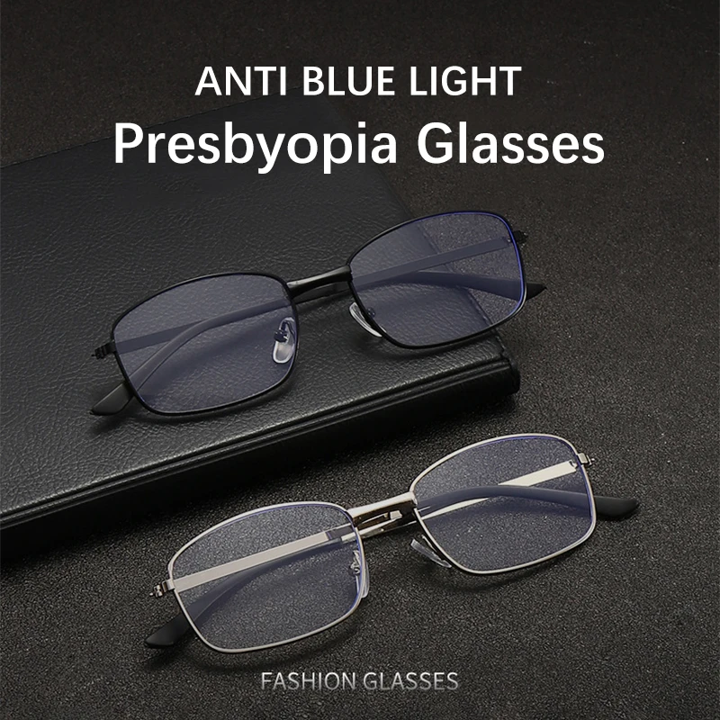 Gafas de presbicia antiazul para hombres, lentes de resina ultraligeras con marco de Metal negro/dorado, gafas de presbicia antifatiga, gafas de lectura