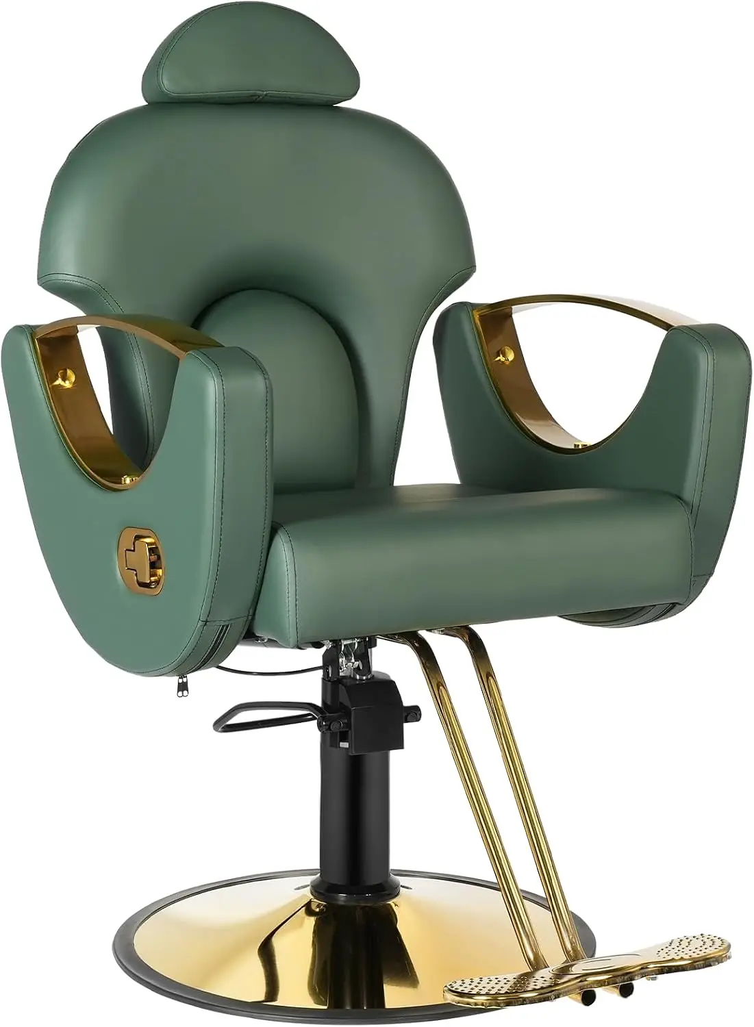 Salon Chair for Hair Stylist, Barber Salon Chair Reclining Hairdresser Chair with Hydraulic Pump, 360 Swivel Styling Braiding Chair for Home Barbershop, Tattoo, Shampoo, Spa, Green Gold - view 8