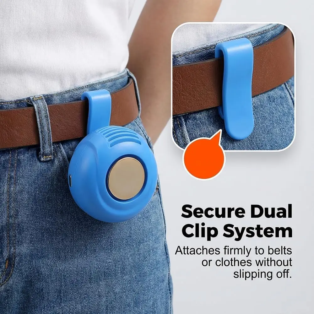 Portable Silent Mini Bladeless Electric Fan Small fan Clip on Shirt Waist Rechargeable Fan Adjustable 3-Speed For Outdoor Travel