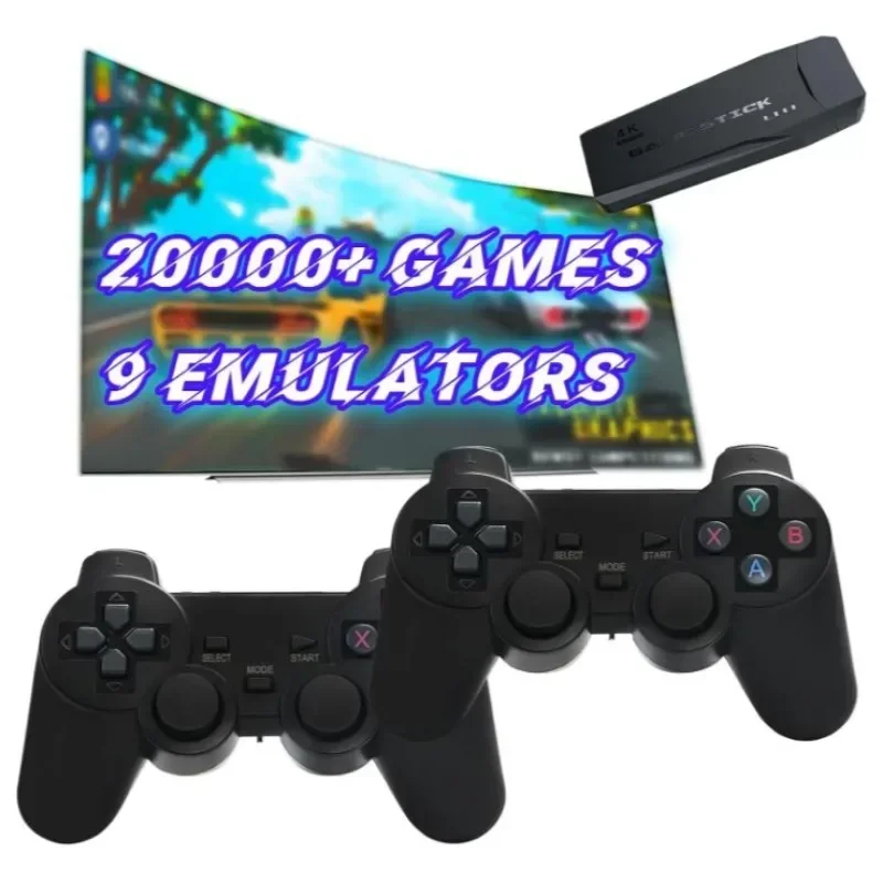M8 وحدة تحكم ألعاب فيديو صغيرة ريترو 2.4G وحدة تحكم لاسلكية لعبة عصا 4k 64GB 20000 ألعاب كلاسيكية تحكم عصا ألعاب هدايا