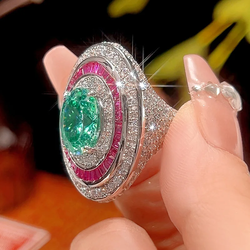 Luxury Pink Oval Cubic Zirconia Jewelry Adjustable Ring Necklace with Ruby Red Accents Vintage for Women Sparkling Crystal Party