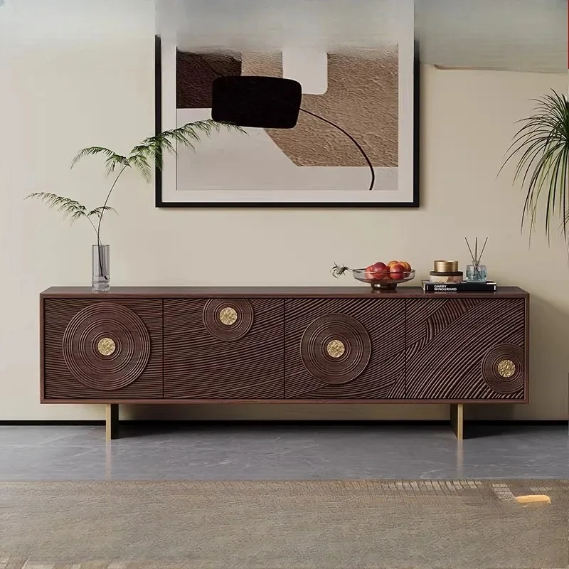 

Italian light luxury solid wood carved TV cabinet, designer living room home storage low cabinet