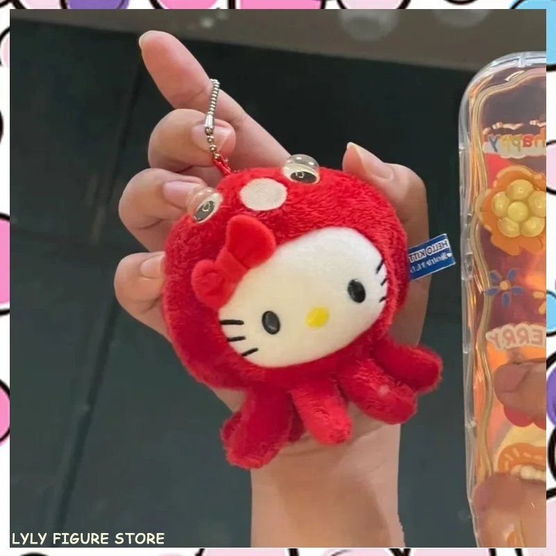 New Sanrio Cute Red Octopus Hello Kitty Keychain Bag Hanging Girls' Backpack Doll Decoration Pendant New Years Valentine‘s Gifts