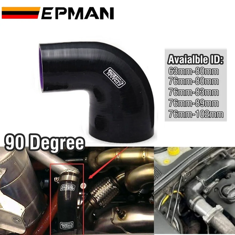 EPMAN 4-Ply Silicone 90 Degree Elbow Reducer Hose BLACK 63-80/76-80/76-83/76-89mm For BMW e39 EP-SS90R