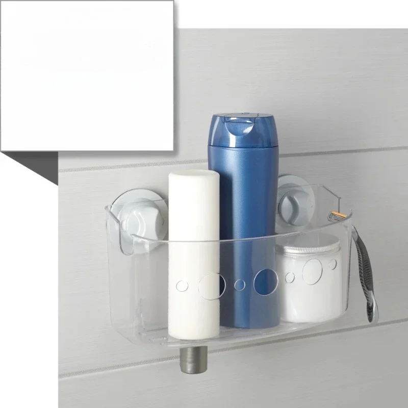 

Hot Sale.(4 pack) Clear Large Suction Shower Storage Basket, 1 Shelf, Plastic, No Tools Free shippment