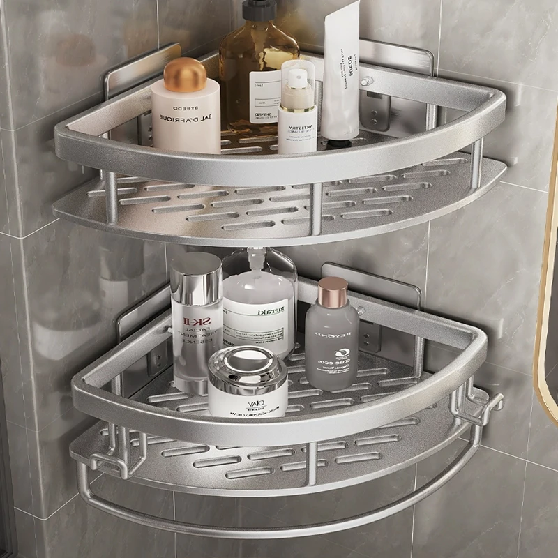 Bohrfreie Wandmontage Aluminium Badezimmerregal Shampoo-Ablage Aufbewahrungshalter Küchenorganizer Regal Zubehör