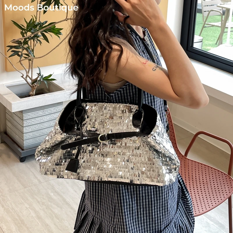 

Sequined Underarm Shoulder Evening Tote Bags For Women Shiny Big Capacity Shopper Totes Nightclub Party Luxury Designer Handbags