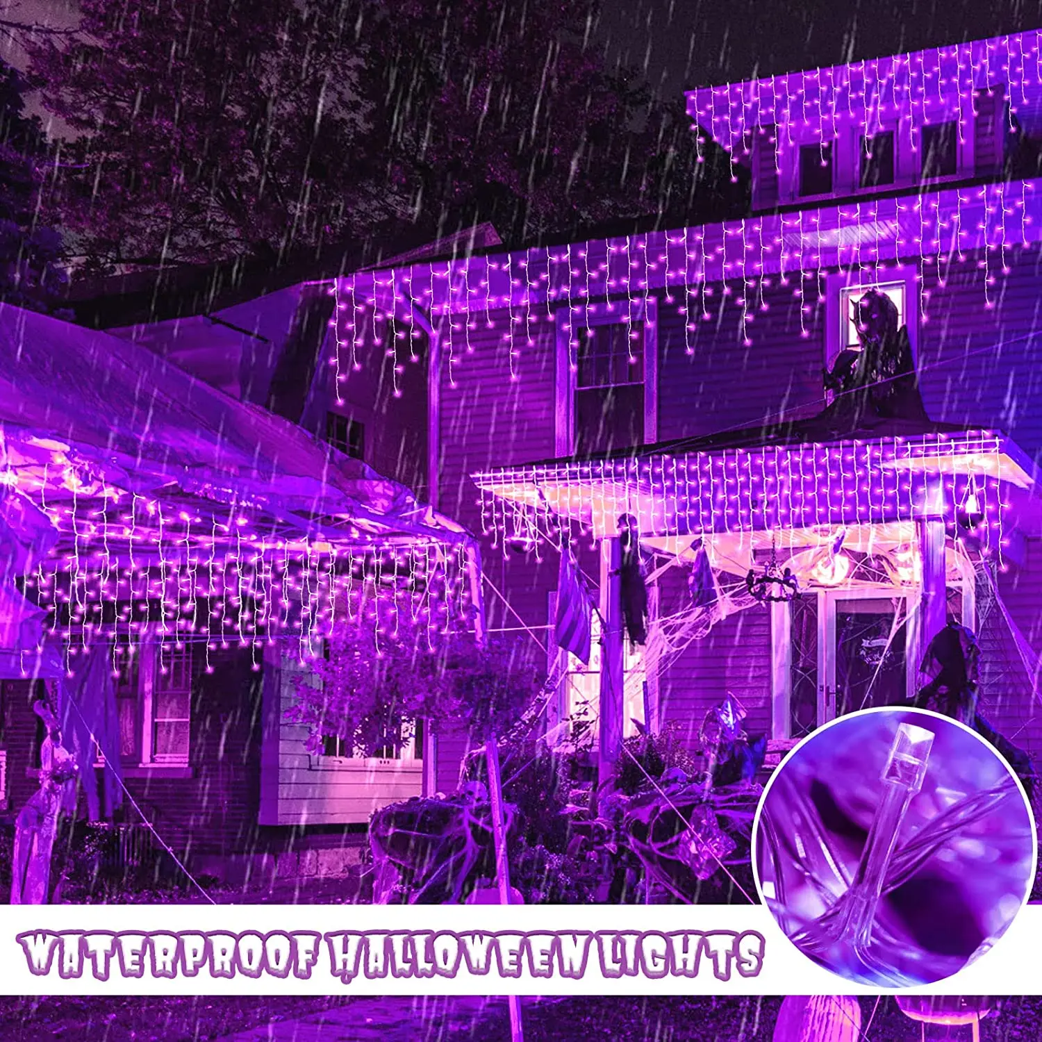 LED Icicle Christmas Lights Outdoor Hanging Ceiling Fairy String Curtain Lights 4M*0.4/0.5/0.6M For Xmas/New Year/Wedding Decor