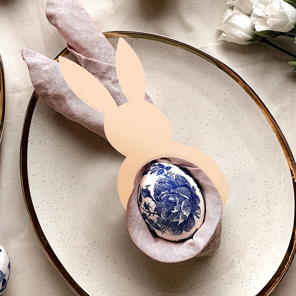 

20Pcs Bunny Wooden Napkin Rings Rabbit Shaped Easter Table Decorations Napkin Holders Family Gatherings Easter Decor