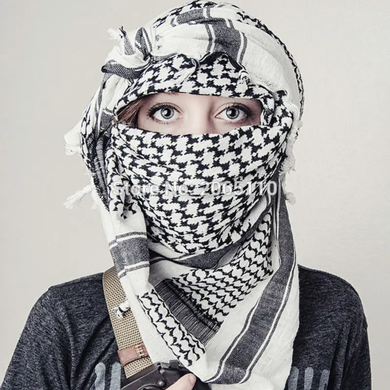 Muži ženy taktická keffiyeh shemagh arabové šála přehoz krk obal hlava balit modrá 65% bavlna zima šály