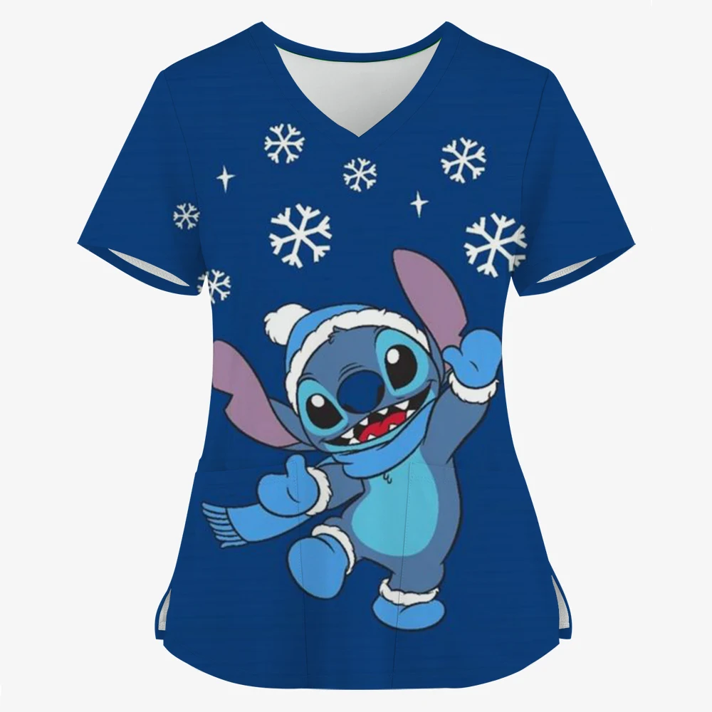 T-shirt Summer Merry Christmas Woman Clothes Hospital Tops Disney Top Women 2024 Nurse Uniform Stitch T-shirts Tees Women's Top