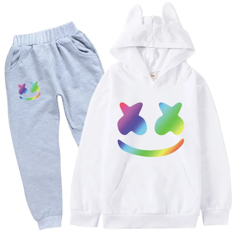 2-16Y primavera autunno Set di abbigliamento per bambini DJ Marshmello abbigliamento per bambini felpe con cappuccio per neonati pantaloni 2 pezzi Set tuta Anime Outwear