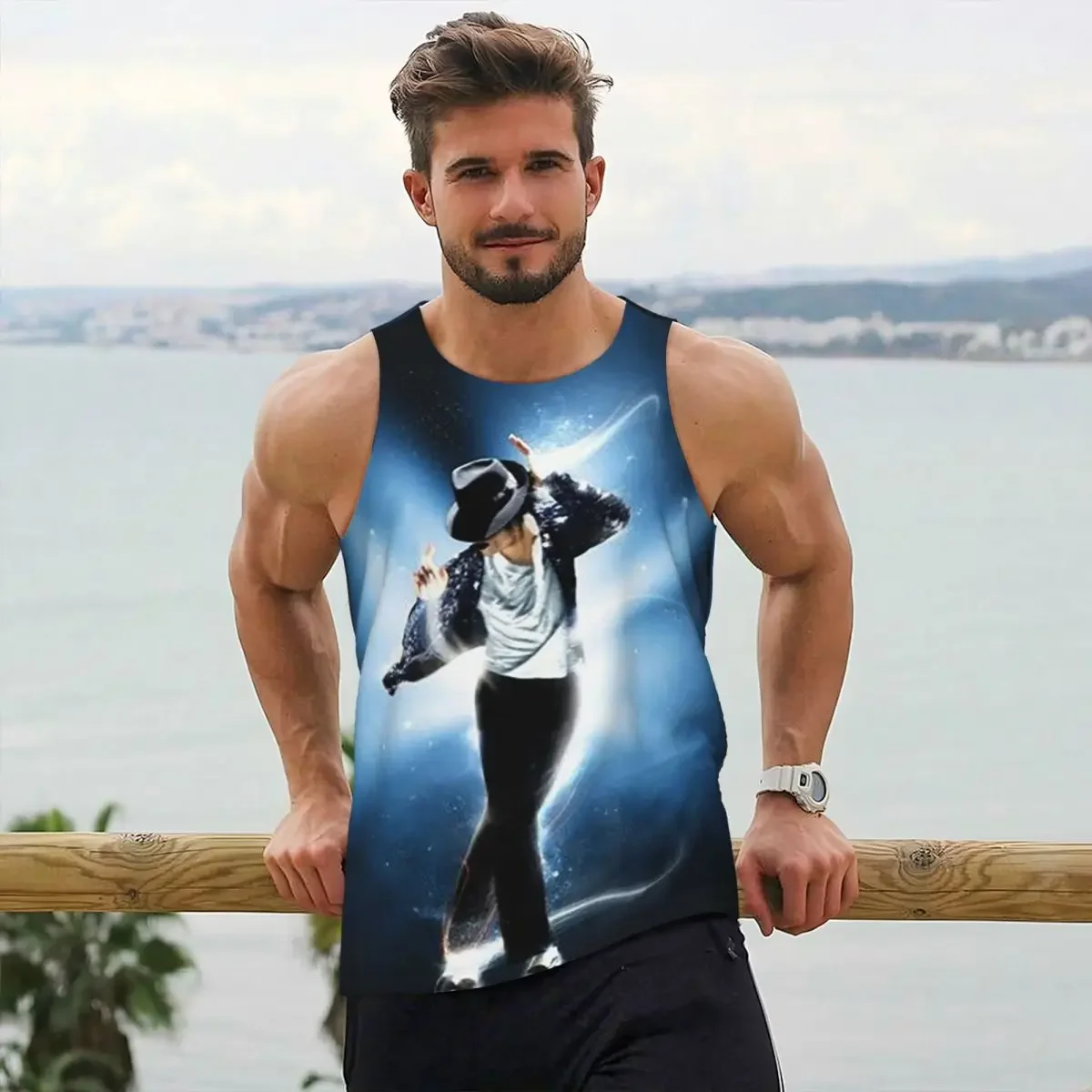 Michael Jackson Musicians Singers Dancers Gym Tank Bodybuilding Vest Fitness Sleeveless Tops Quick Men Workout Sports Clothing