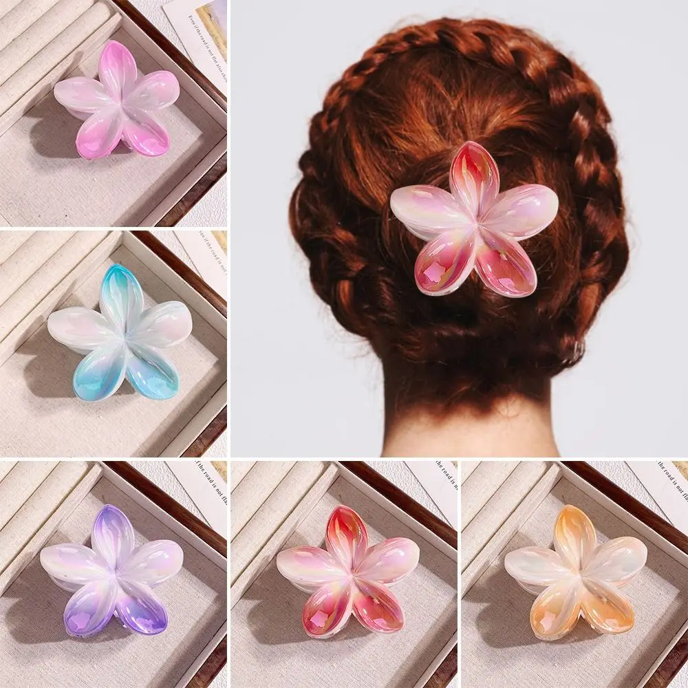 

High Quality Gradient Color Egg Flower Hair Clip Hair Accessories Simple Style Shark Clip Headwear Transparent Ponytail Hairpin