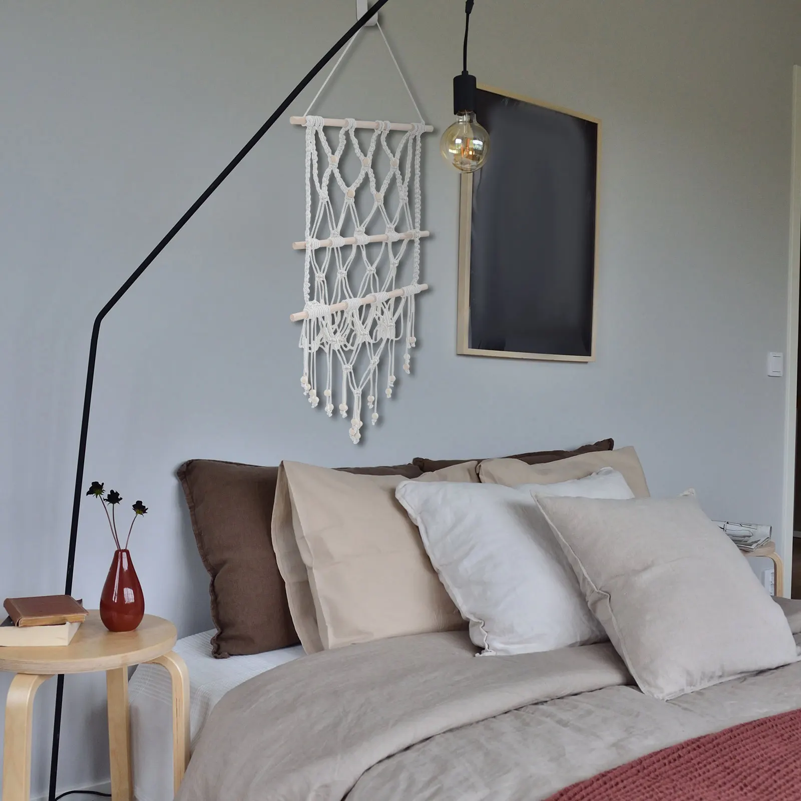 

Woven Tapestry Wall Hanging Storage Rack Magazine Holder Beige Cotton Rope Macrame Book ganizer Decorative Tassels Plant Shelf
