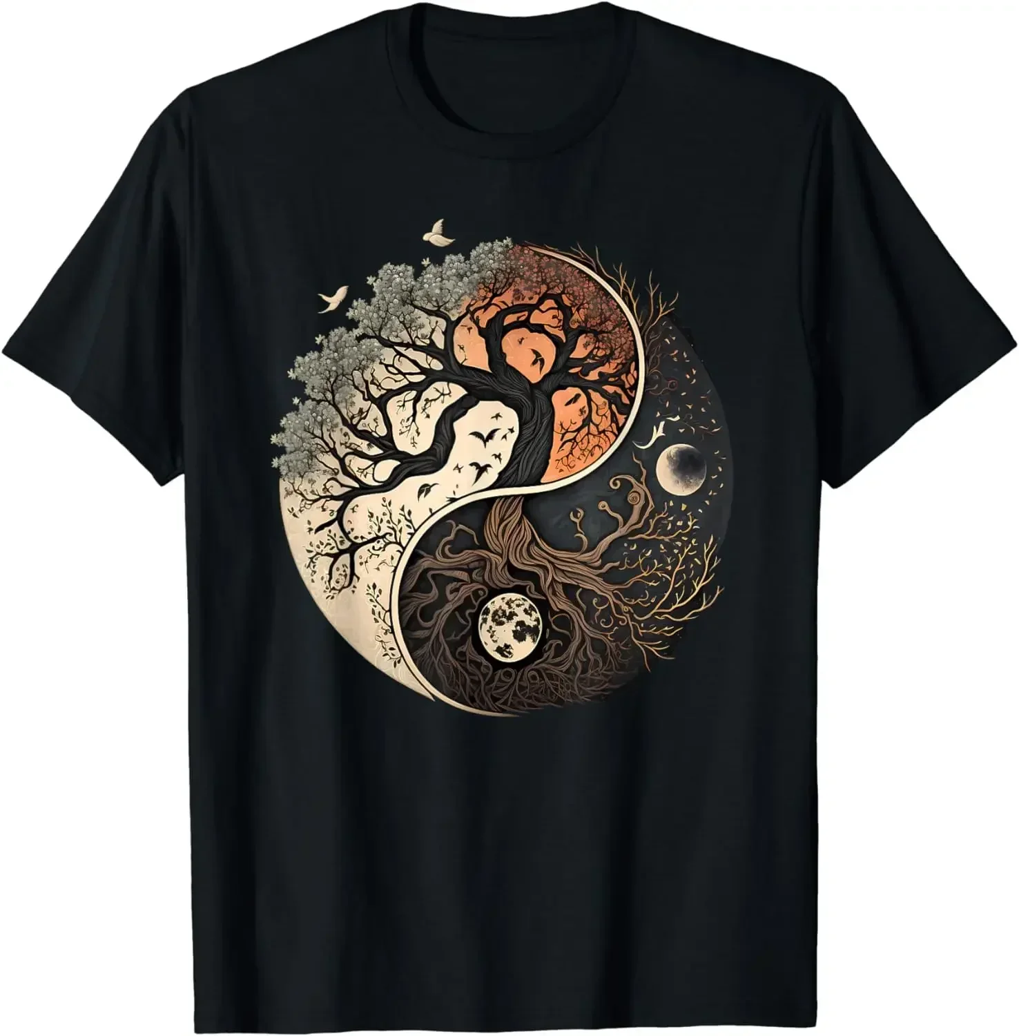 Harmonious Tees Tree of Life Black T-Shirt Yin-yang Bagua Tai Chi Clothing Tops  Men Clothing  Streetwear heavyweight