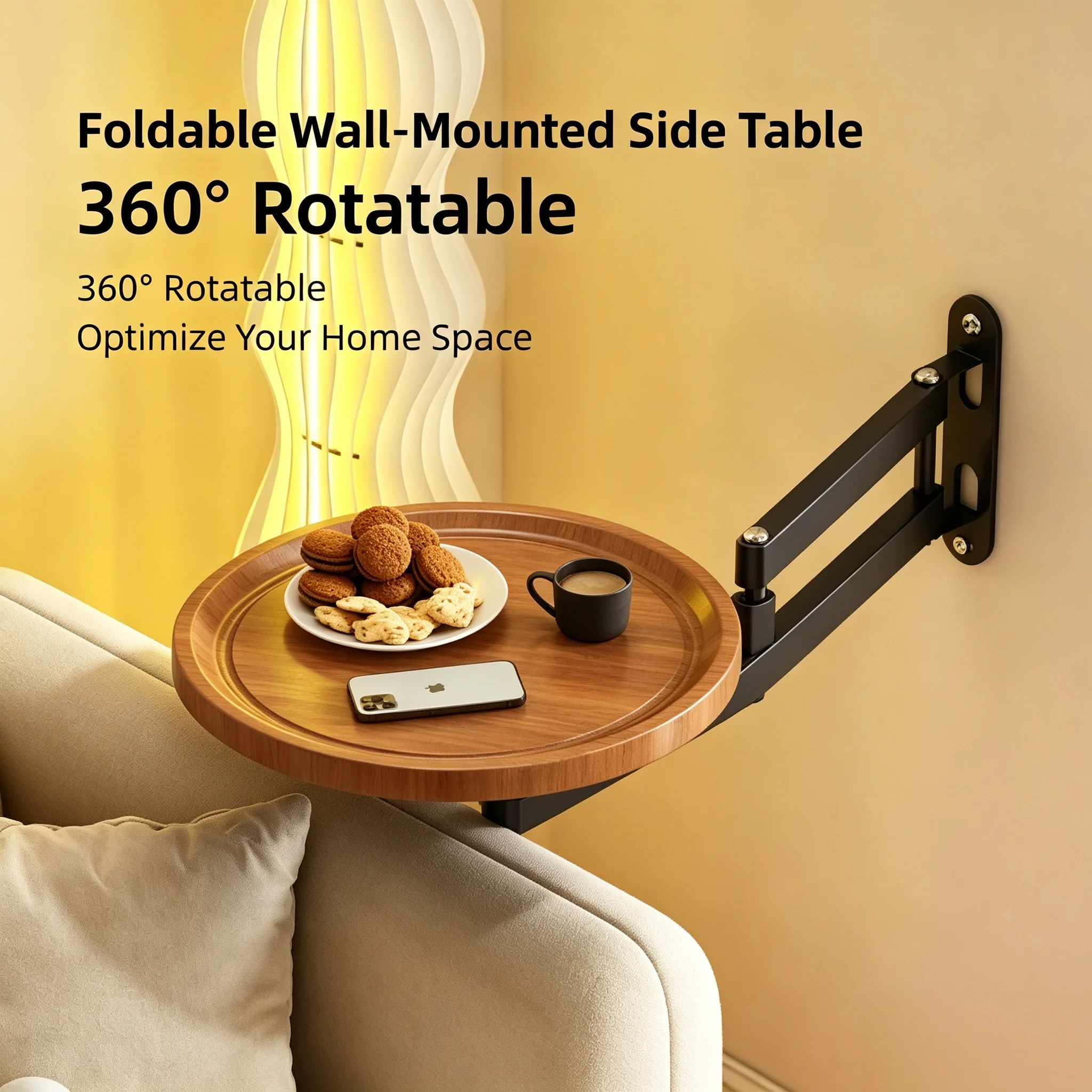 Multifunctional Wall-mounted Floating Storage Rack, Suitable for Bedside & Sofa, Small Foldable Rotatable Side Table Shelf