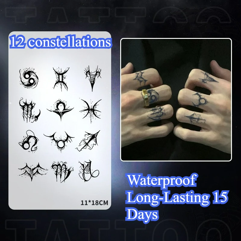 

12 constellations fingers Temporary Tattoos for Men Women Waterproof Long-Lasting 15 Days Tattoo Stickers Fake Tattoo body art