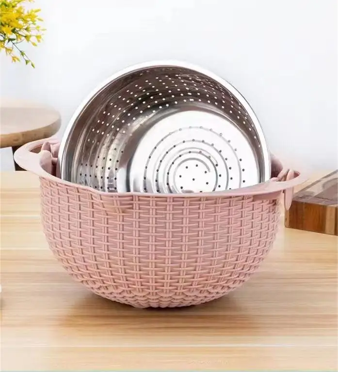 High Quality Stainless Steel Rotatable Colanders Basket-Shaped Strainer Bowl for Home Kitchen Use for Washing Vegetables Fruits
