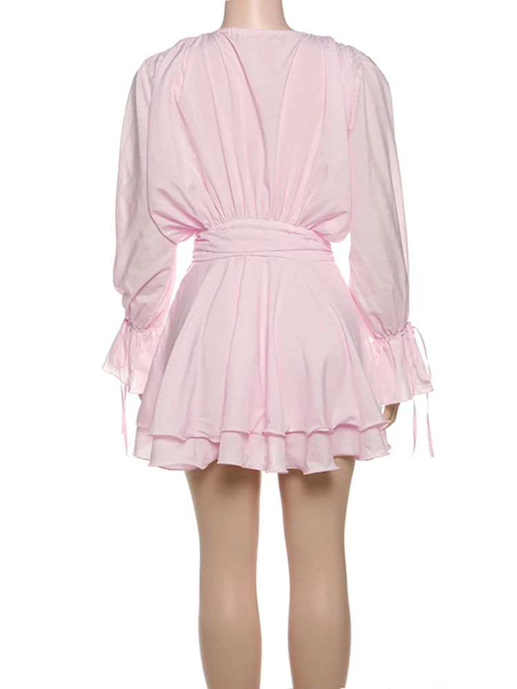 Sibybo flare manga longa a linha mini vestido feminino cor sólida 3d flor retalhos rendas até roupa de verão sexy elegante vestido de festa